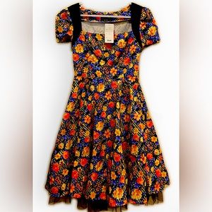 H&R London Floral Flowers Pinup Rockabilly Goth Swing Dress